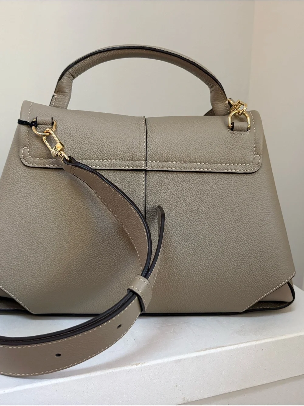 Polene Mokki Taupe Leather Top-Handle Satchel